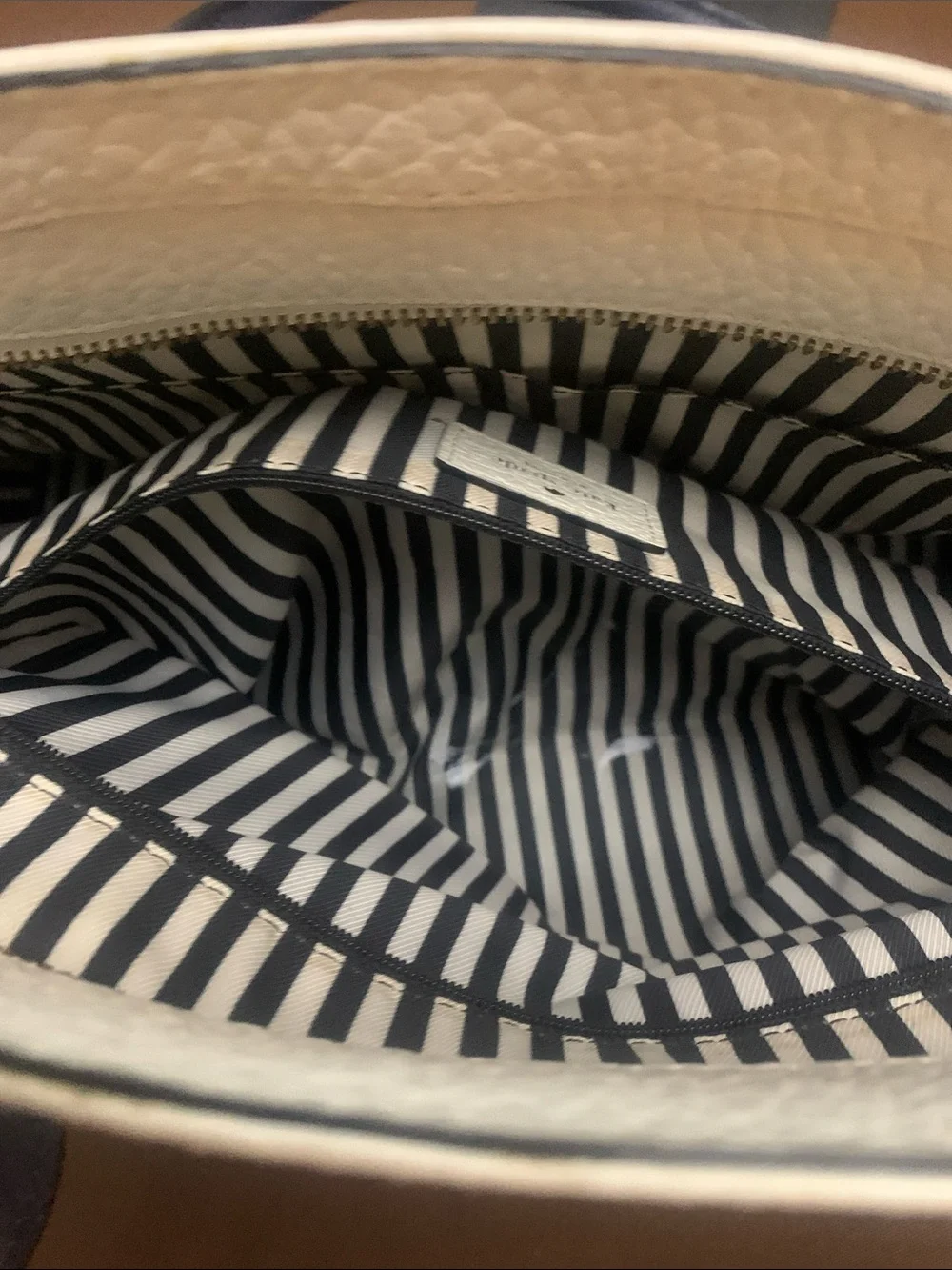 kate spade White and Navy Leather Tote with Tassel